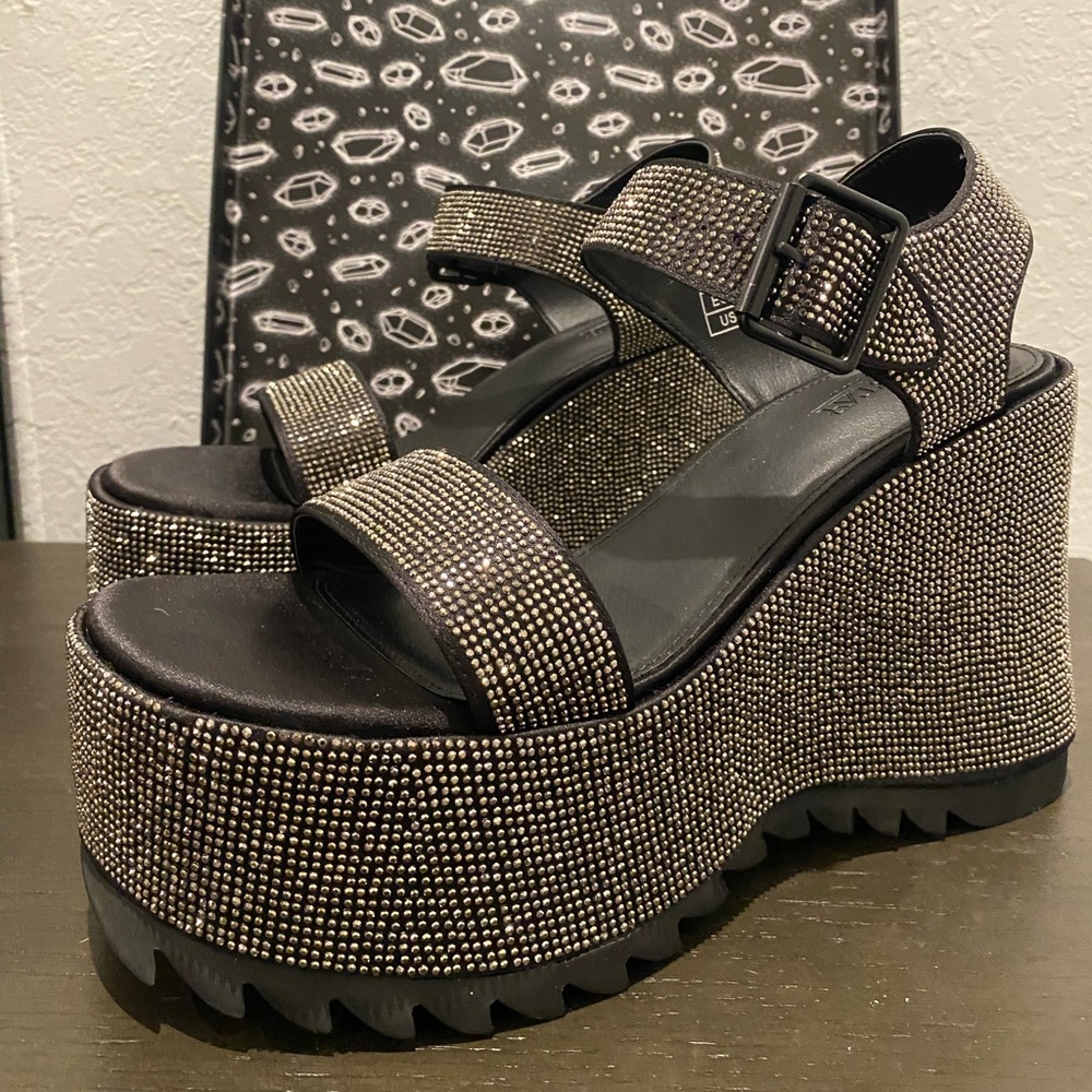 Killstar 🖤 Black Sparkle ✨ Night Queen 👩🏼🎤Platform Sandals 👡 ✨ - Picture 3 of 10